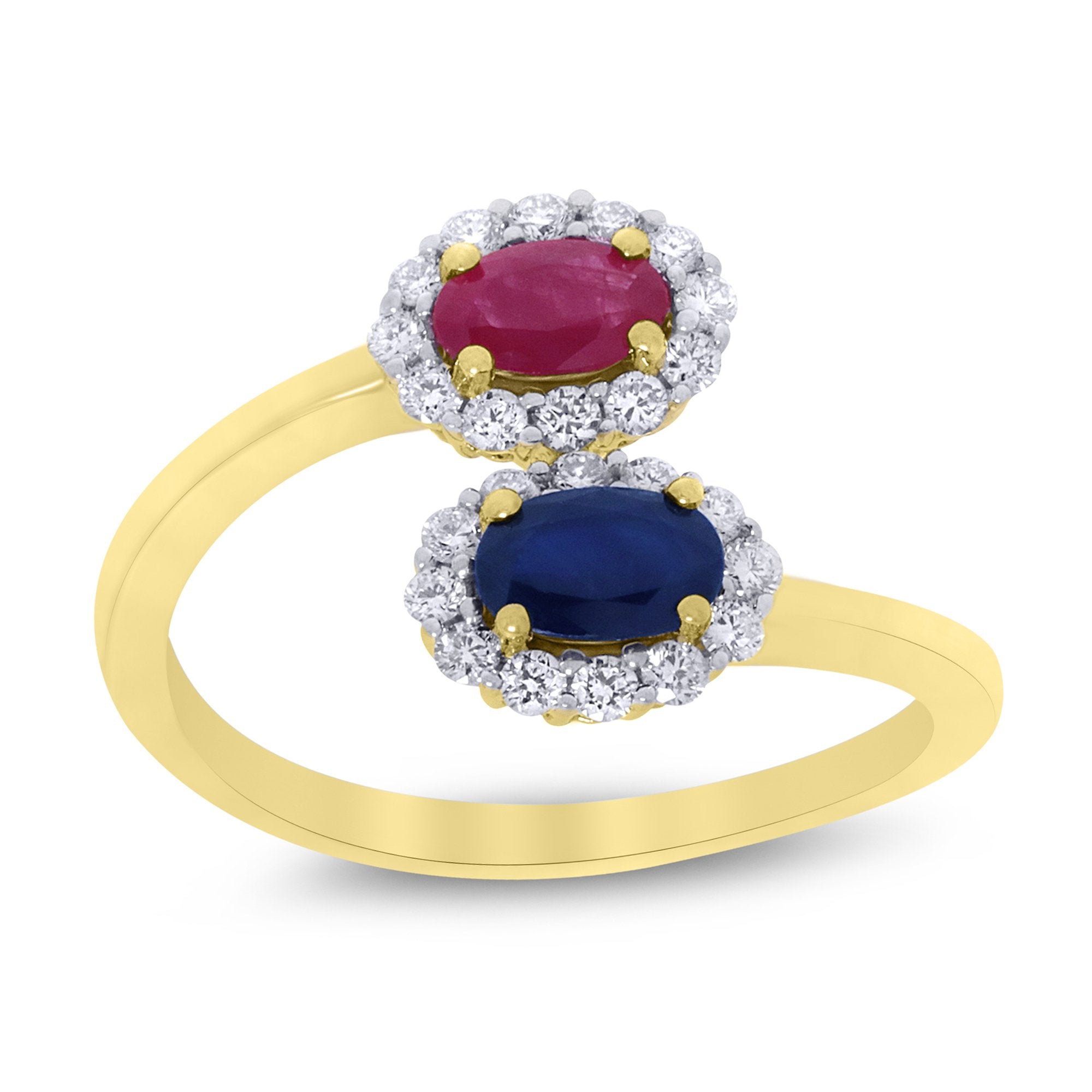 9YG OVAL SAPPH & RUBY CLAW DIA (0.14CT) TWIST RING