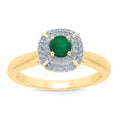 9YG RND EMERALD & DIA 0.14CTS CLUSTER RING