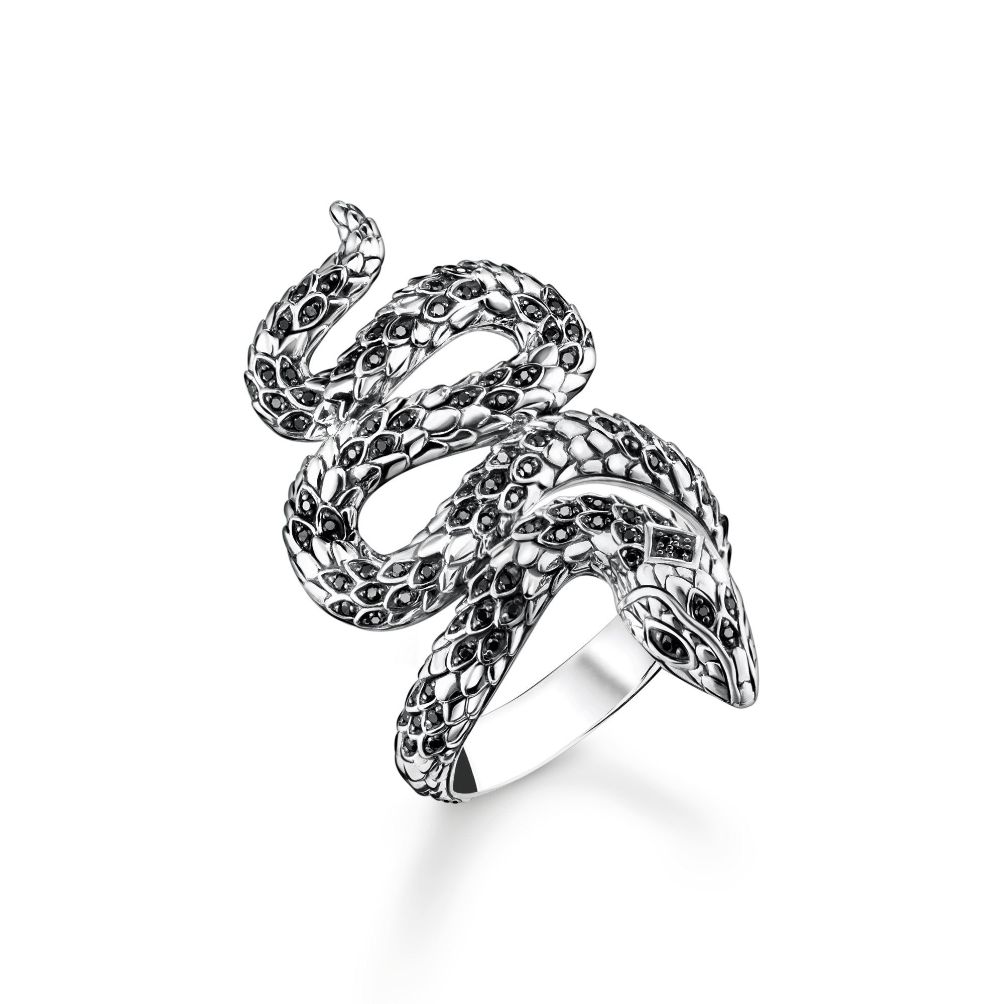 T SABO SILV BLKNED BLK CZ SNAKE RING