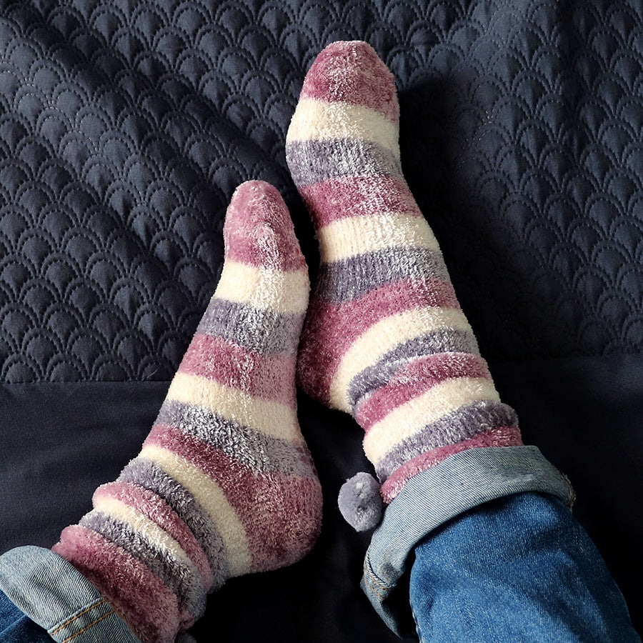 POM COSY LILAC STRIPE SOCKS
