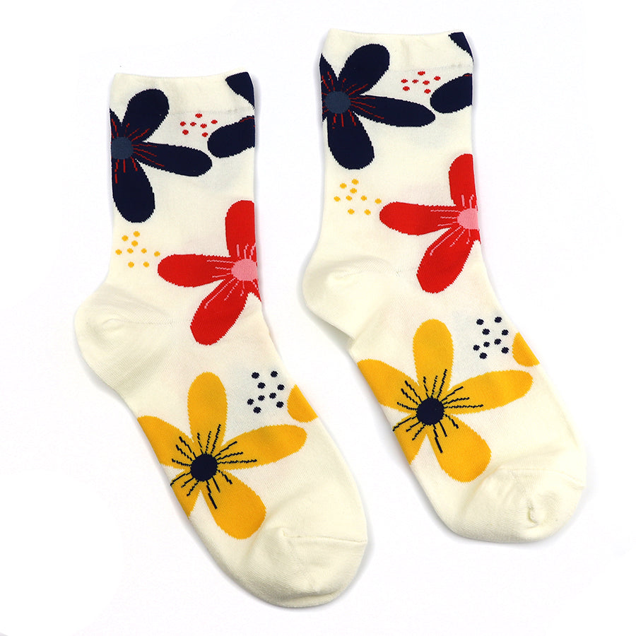 CREAM MIX BOLD FLAORAL DOTTY ANKLE SOCKS