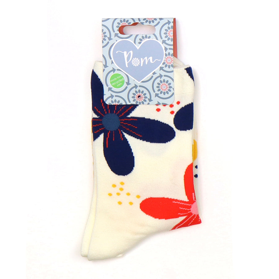 CREAM MIX BOLD FLAORAL DOTTY ANKLE SOCKS