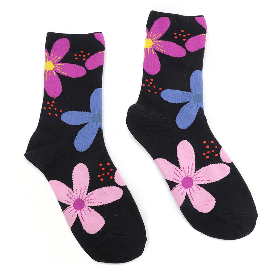 NAVY MIX BOLD FLAORAL DOTTY ANKLE SOCKS