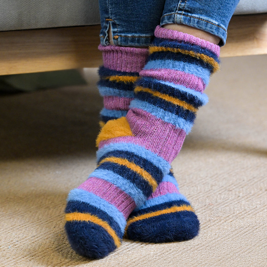 POM PURPLE MIX COSY STRIPED SOCKS