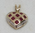 9YG 2.G 8 SQ RUBY & DIA HEART PEND | PRE OWN