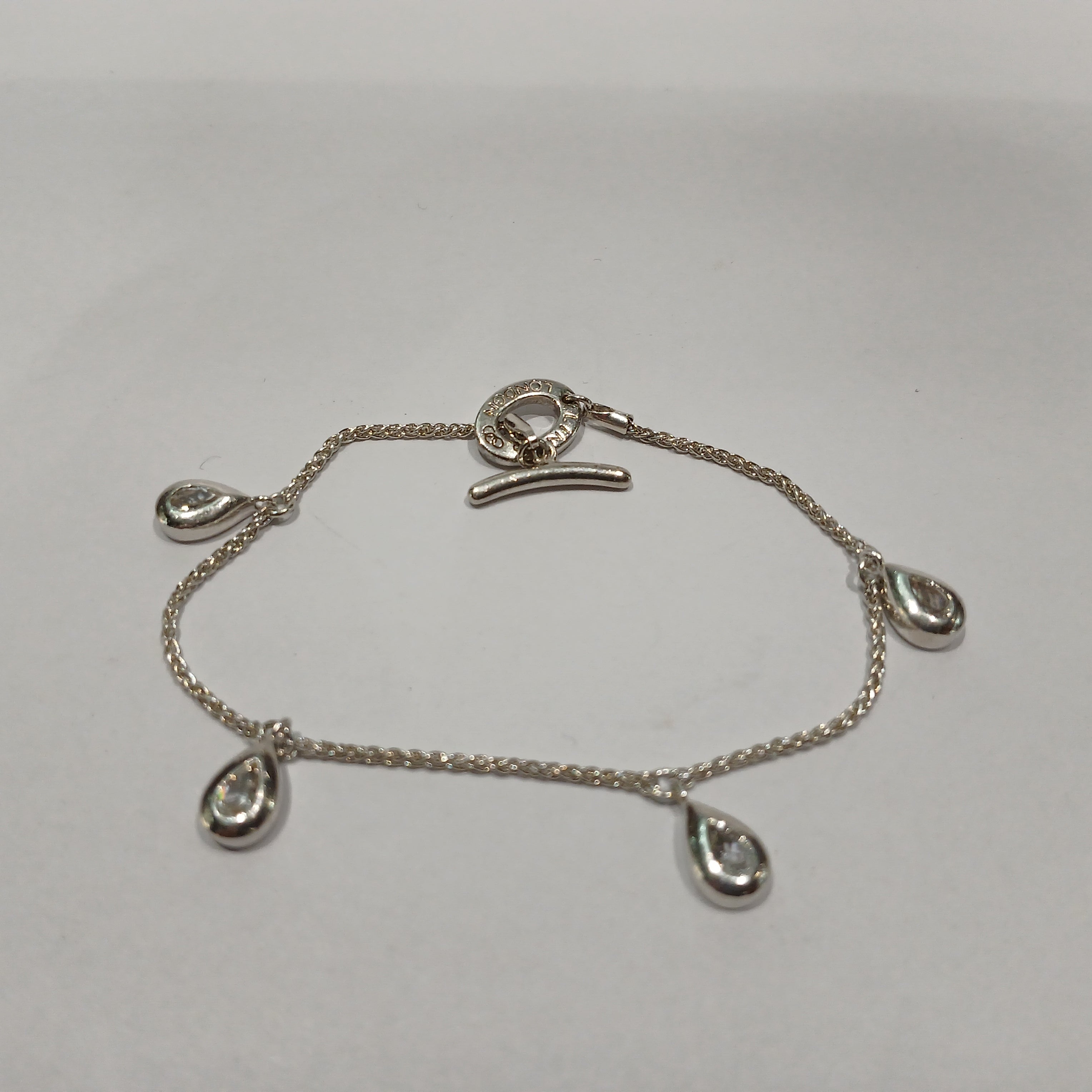SILVER 4 WHITE CZ TEAR DROP LINKS OF LONDON BRACELET