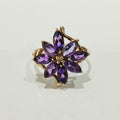 9YG 2.6G 8 AMETHYST & DIA FLOWER CLUSTER RING S | PRE OWNED