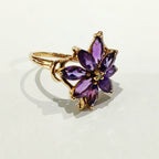9YG 2.6G 8 AMETHYST & DIA FLOWER CLUSTER RING S | PRE OWNED