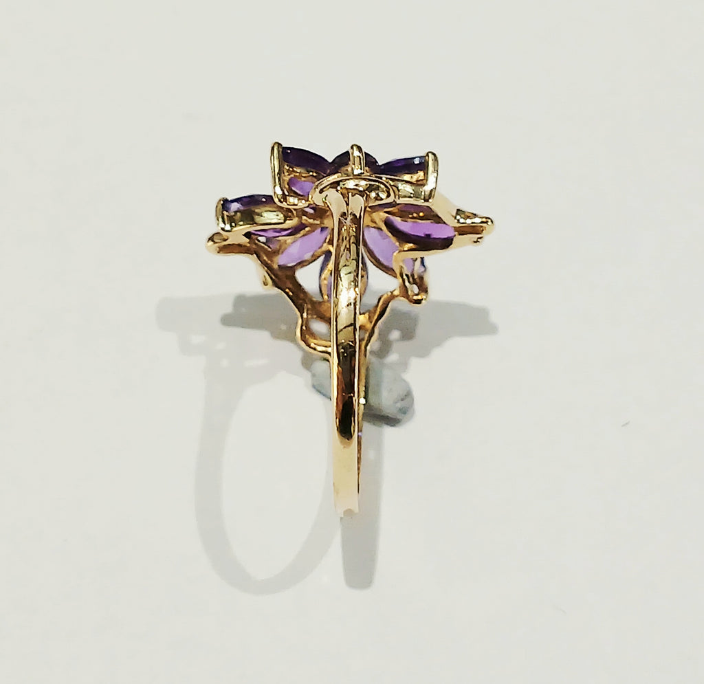 9YG 2.6G 8 AMETHYST & DIA FLOWER CLUSTER RING S | PRE OWNED