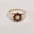 9YG 2.0G 8 GARNET & RND OPAL CLUSTER RING N | PRE OWNED