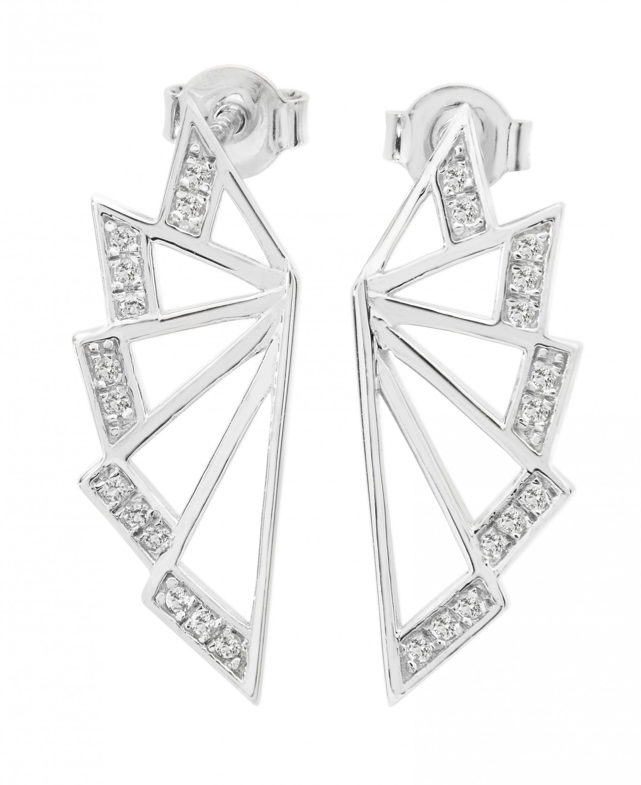 LADIES SILVER ART DECO TRIPLE STUDS