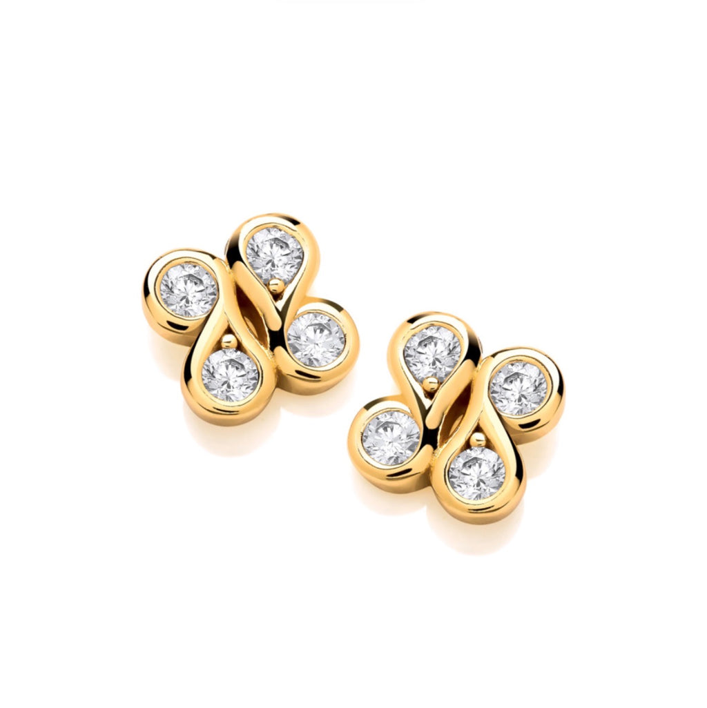 SILVER GOLD VERMEIL CZ ICONIC BOODLED MIRROR MOTIF STUD EARRINGS