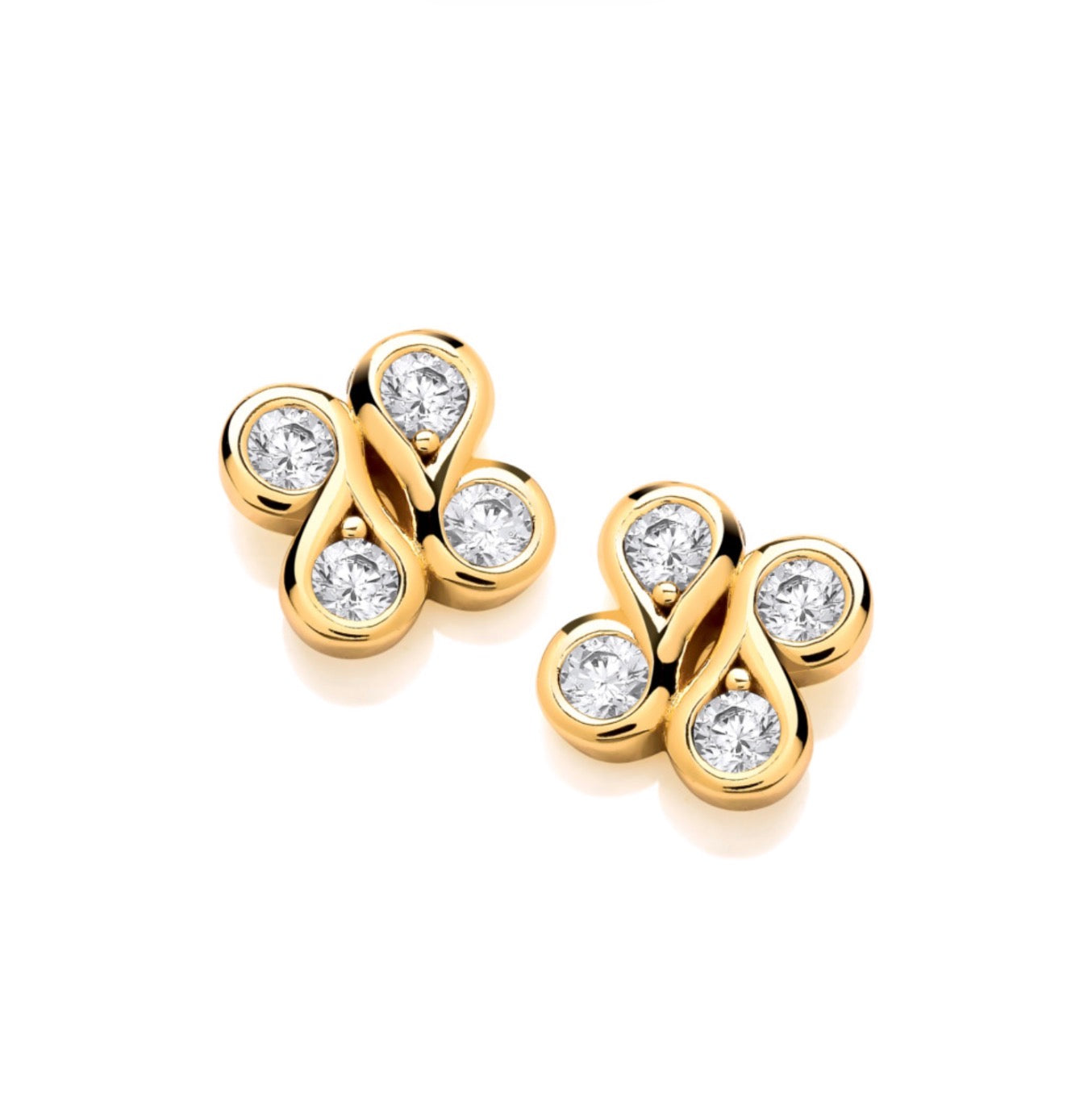SILVER GOLD VERMEIL CZ ICONIC BOODLED MIRROR MOTIF STUD EARRINGS