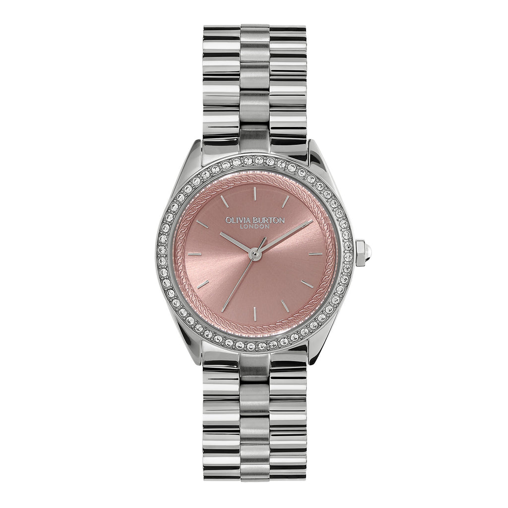 SPORTS LUXE 34MM LDS SS OLIVIA BURTON RND PINK DL. CZ BEZEL SET BW