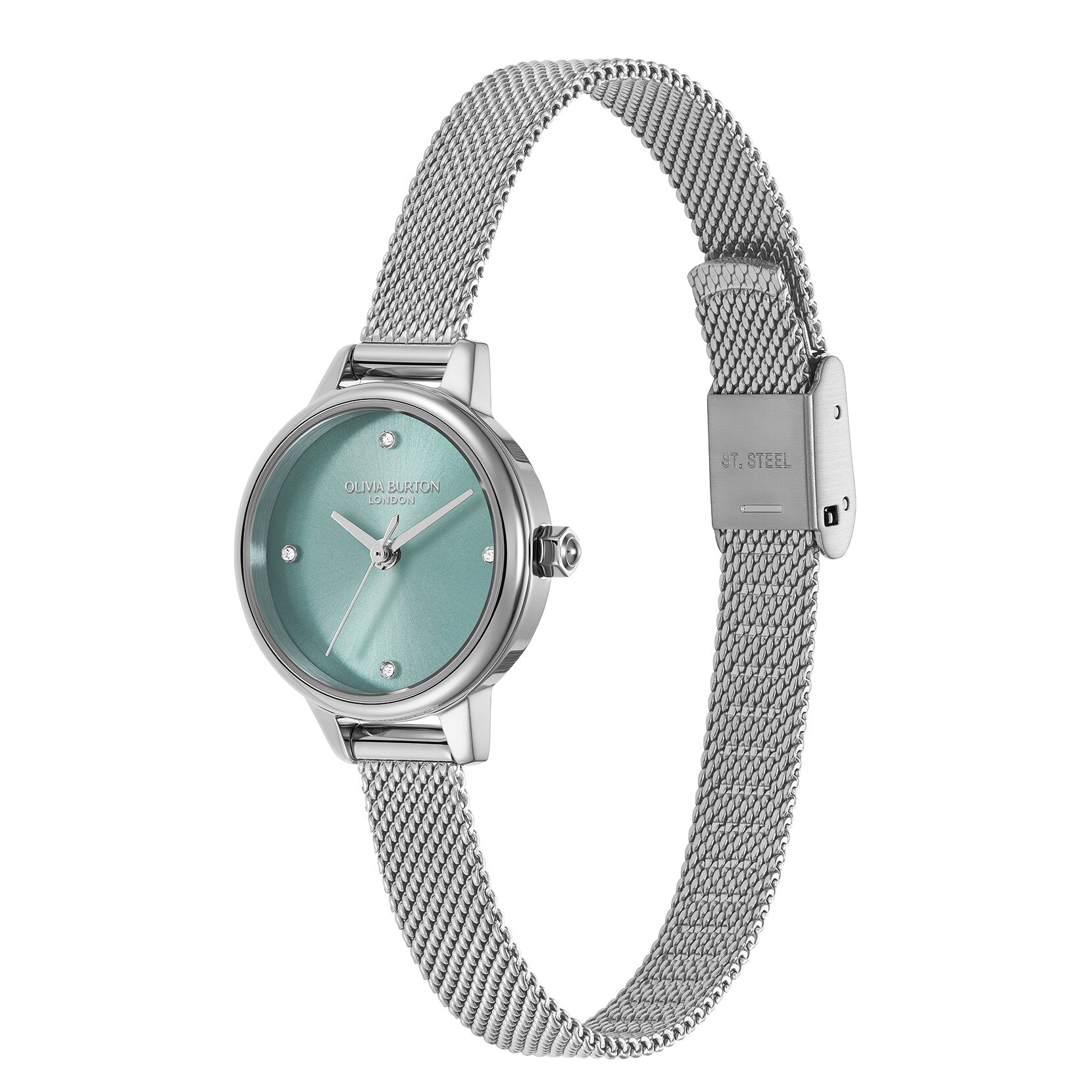LDS SS OLIVIA BURTON RND TURQUOISE 23MM DL MESH BW