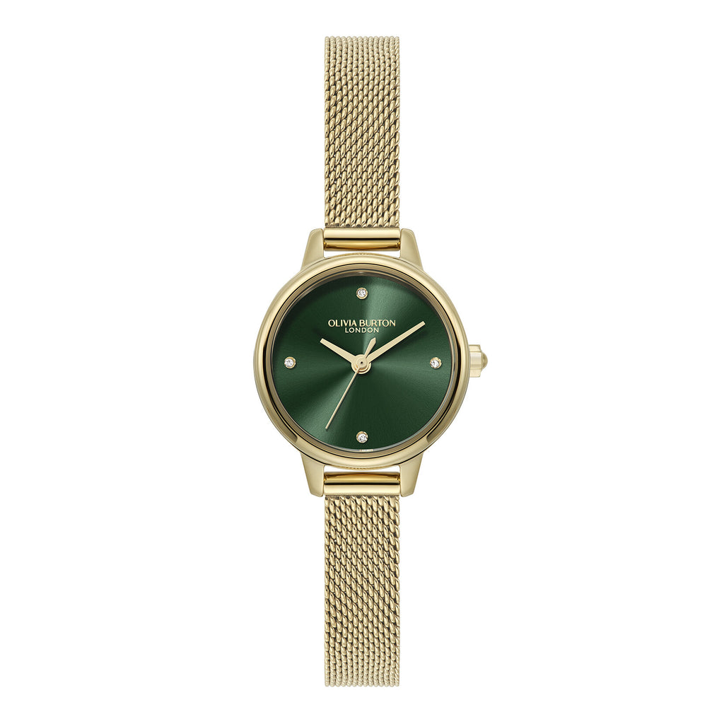 LDS GP OLIVIA B RND GRN 23MM DL MESH BRACELET WATCH