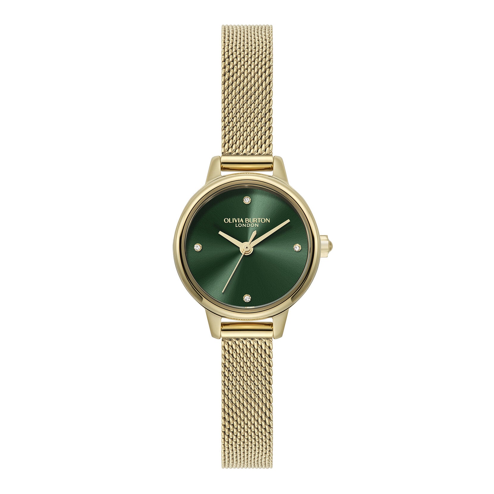 LDS GP OLIVIA B RND GRN 23MM DL MESH BRACELET WATCH