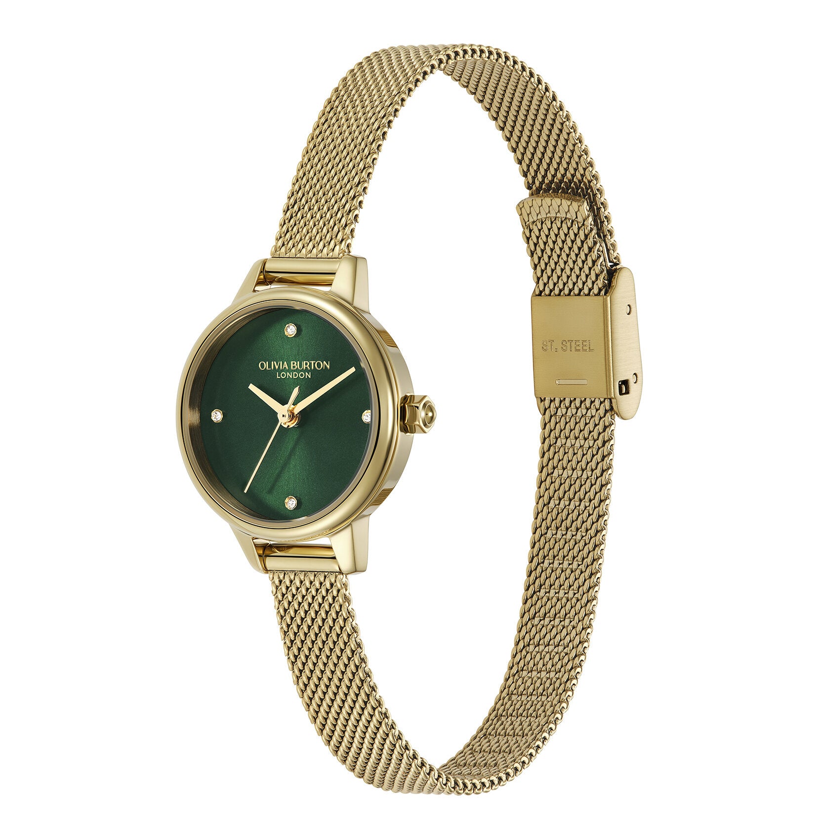 LDS GP OLIVIA B RND GRN 23MM DL MESH BRACELET WATCH