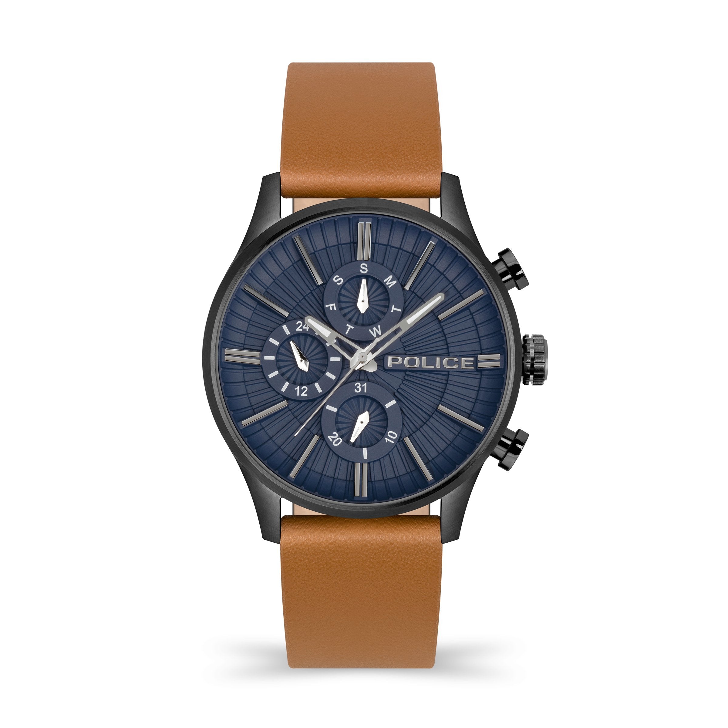 GNTS SS BLK PVD POLICE RND BLU MULTI DL TAN SW