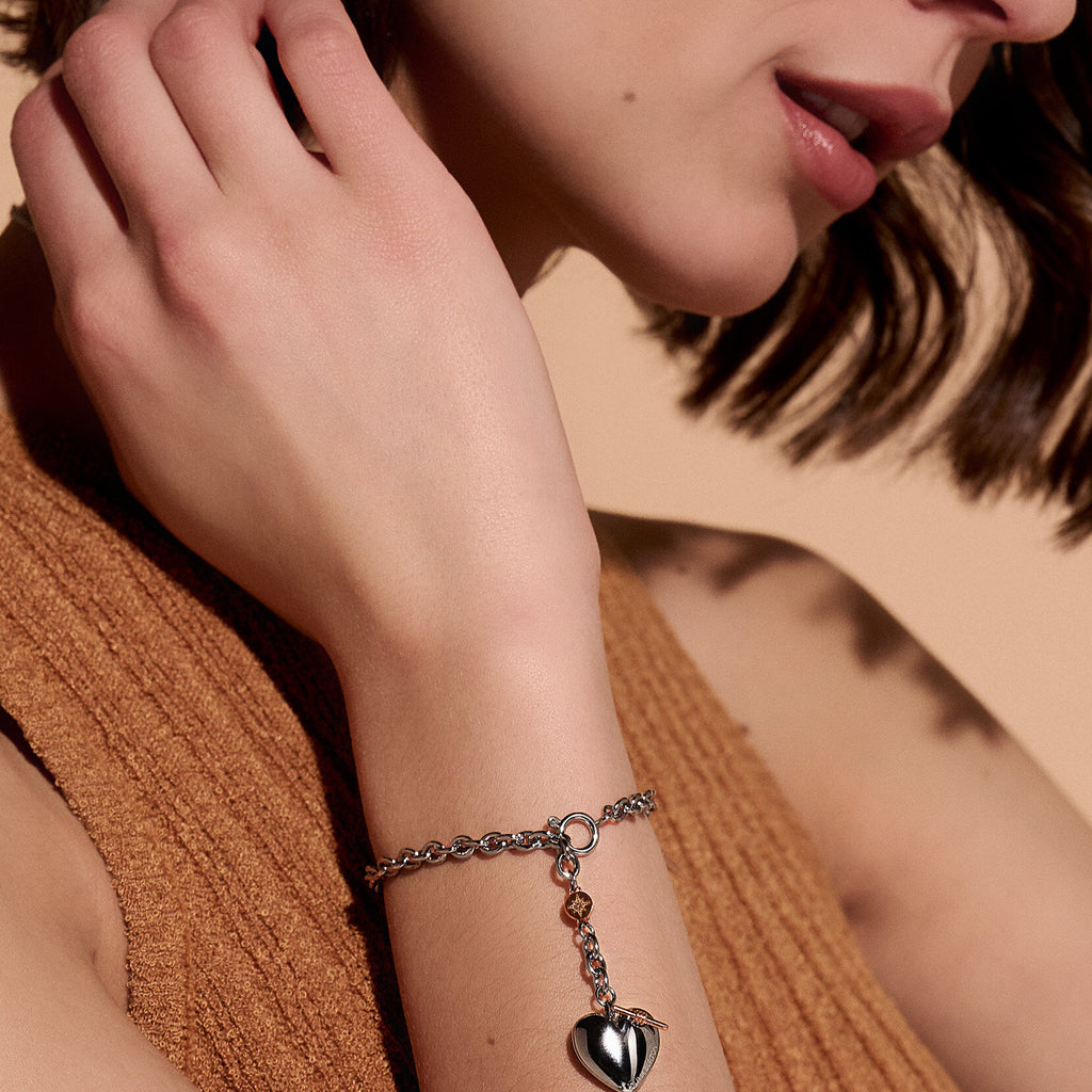 STEEL SILVER COLOUR CLASSIC KNOT HEART BELCHER BRACLET