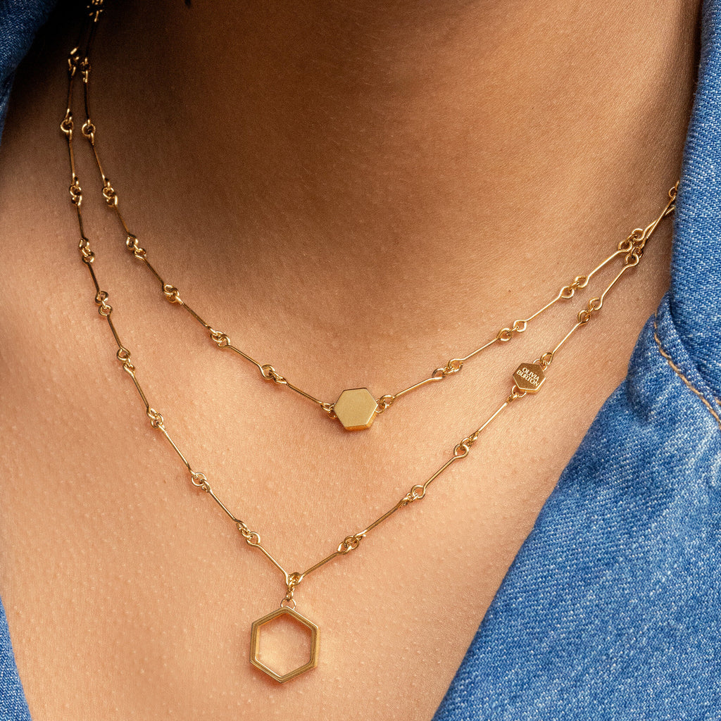 OLIVIA BURTON SS GP OPEN HEX BAR LINK NECKLET