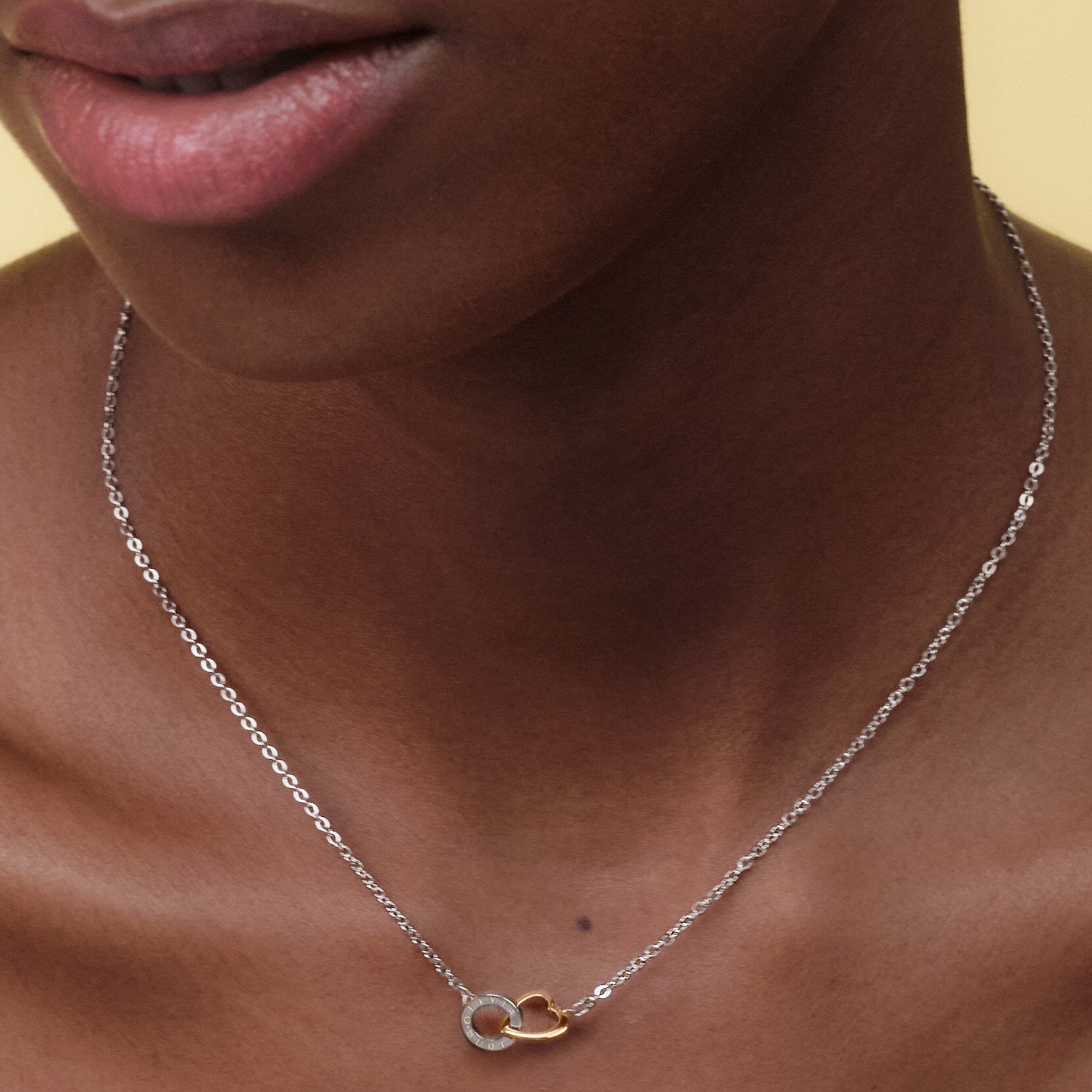 Kindred Interlink Heart Silver & Rose Gold Plated Necklet by Olivia Burton