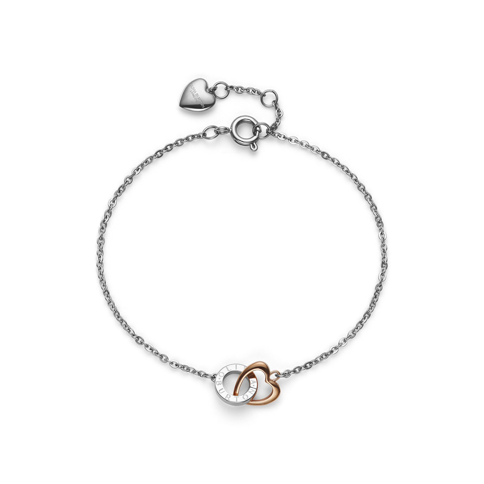 Kindred Interlink Heart Silver & Rose Gold Plated Bracelet by Olivia Burton
