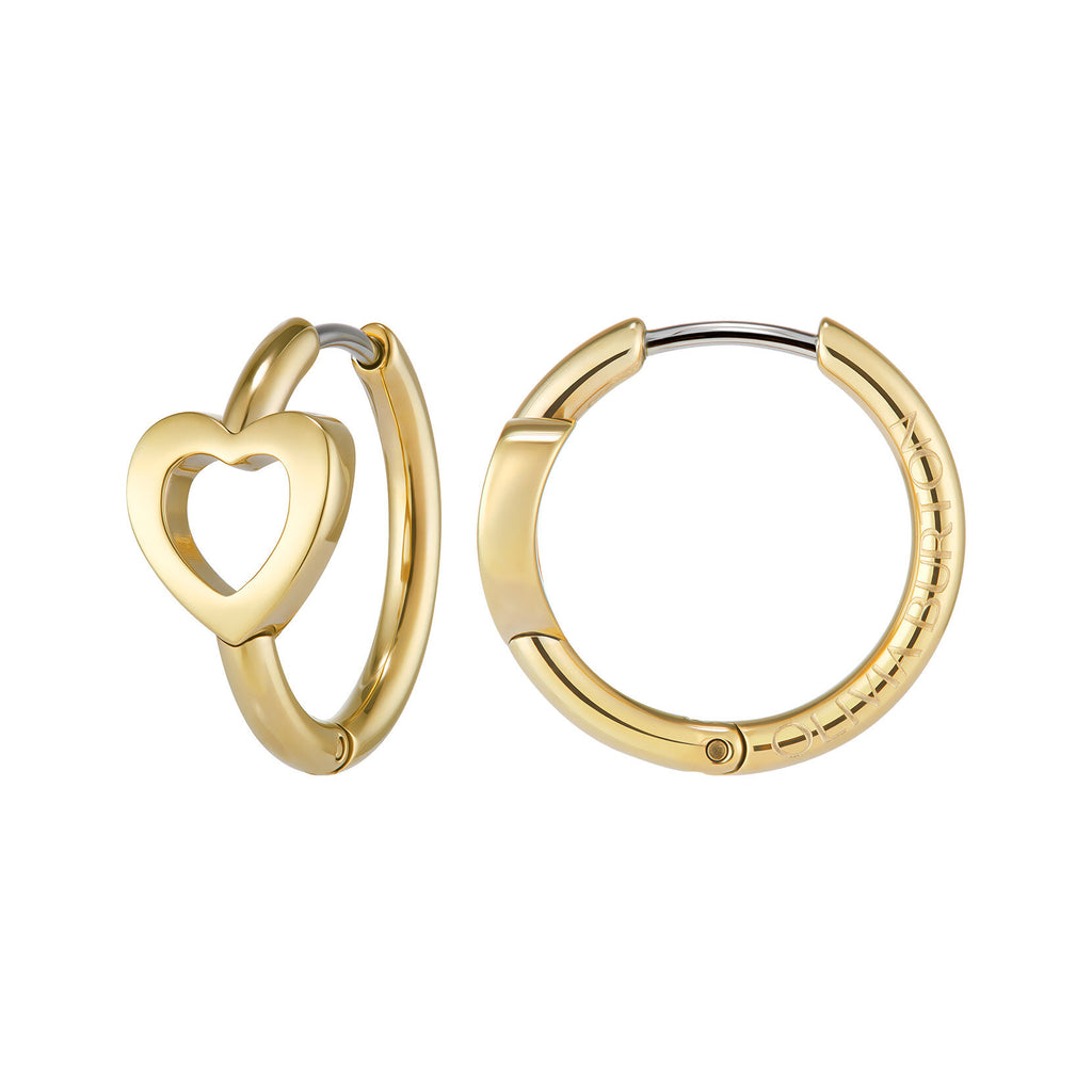 STEEL GP OPEN HEART HOOP EARRINGS by Olivia Burton