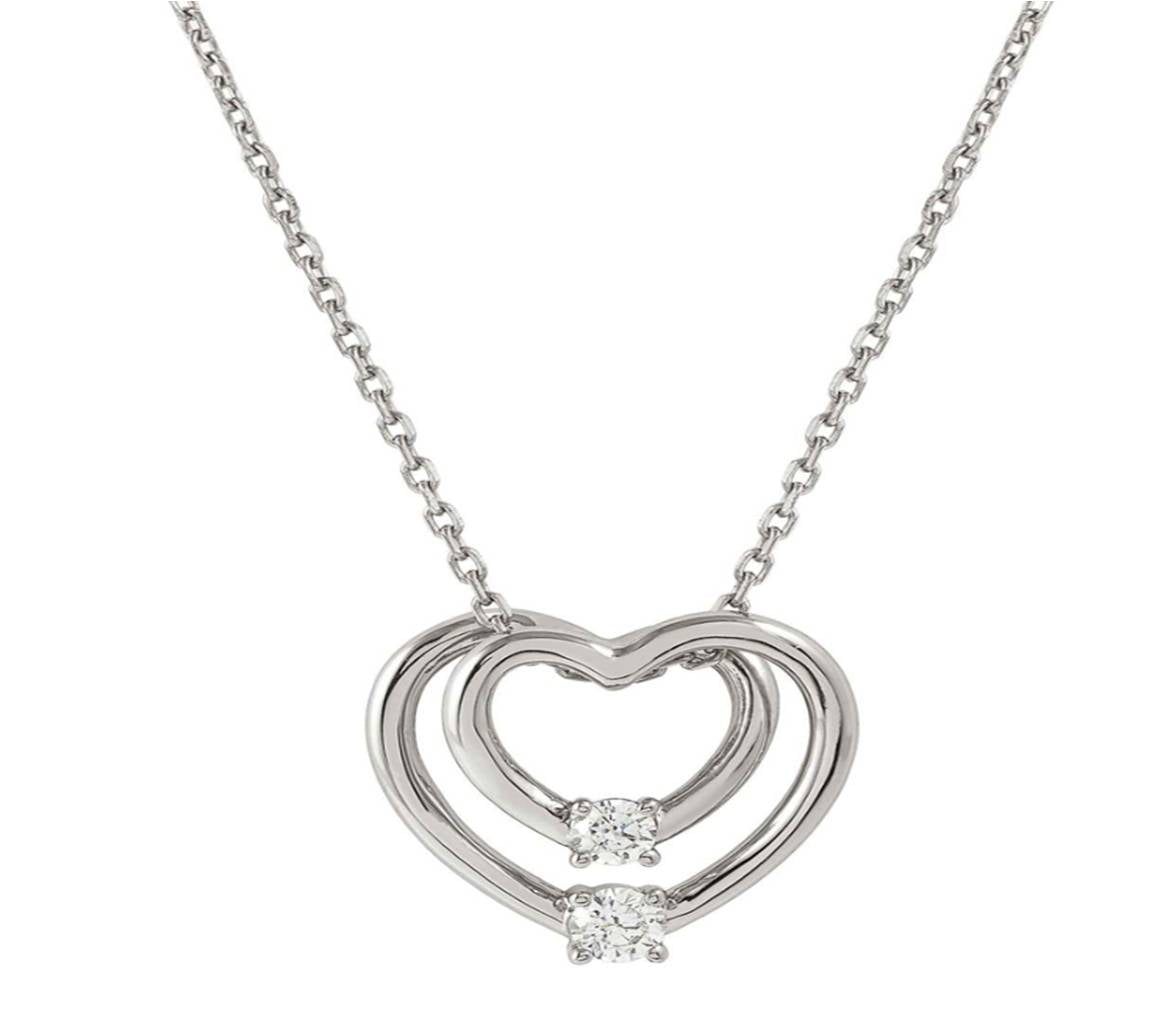 SILV CZ DBLE HEARTS PEND TRACE NLET - COSMICLOVE