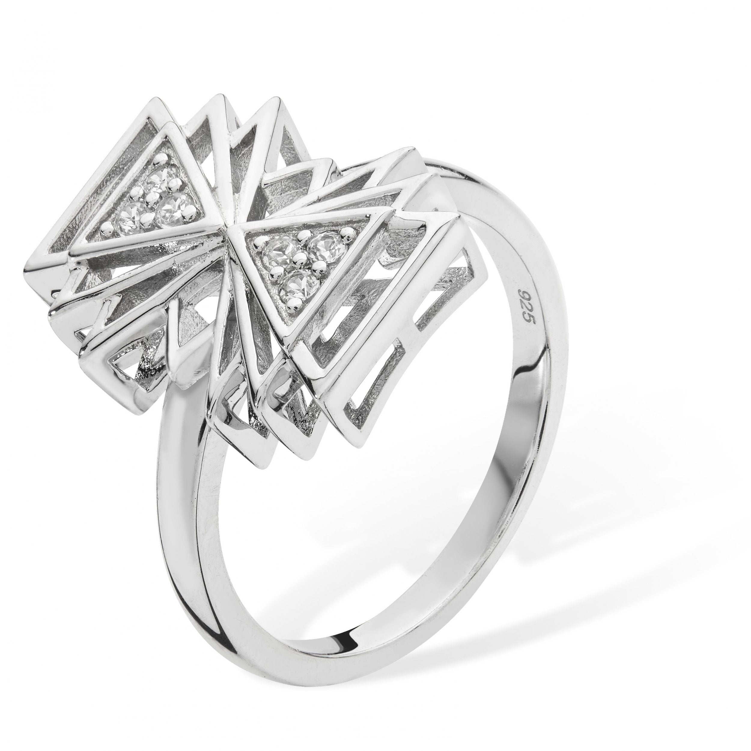 LDS TRIANGULAR ART DECO CZ OPENWORK RING