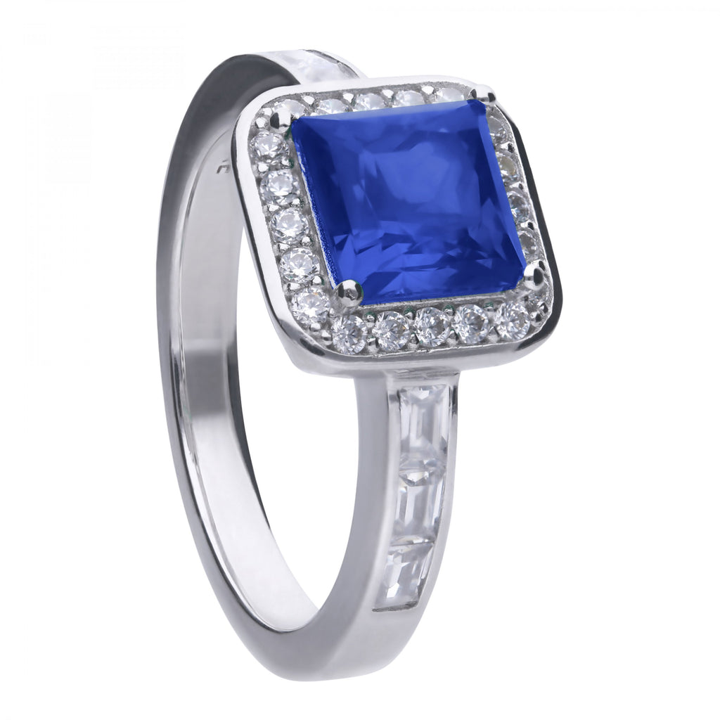 SILV ZIRC DIAMONFIRE SQ BLUE PAVE SURROUND & SHLDRS