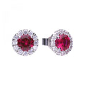 SILV DIAMONFIRE RND RED ZIRCONIA WHT HALO STUD ER