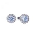 SILV DIAMONFIRE RND BLUE ZIRCONIA WHT HALO STUD ER