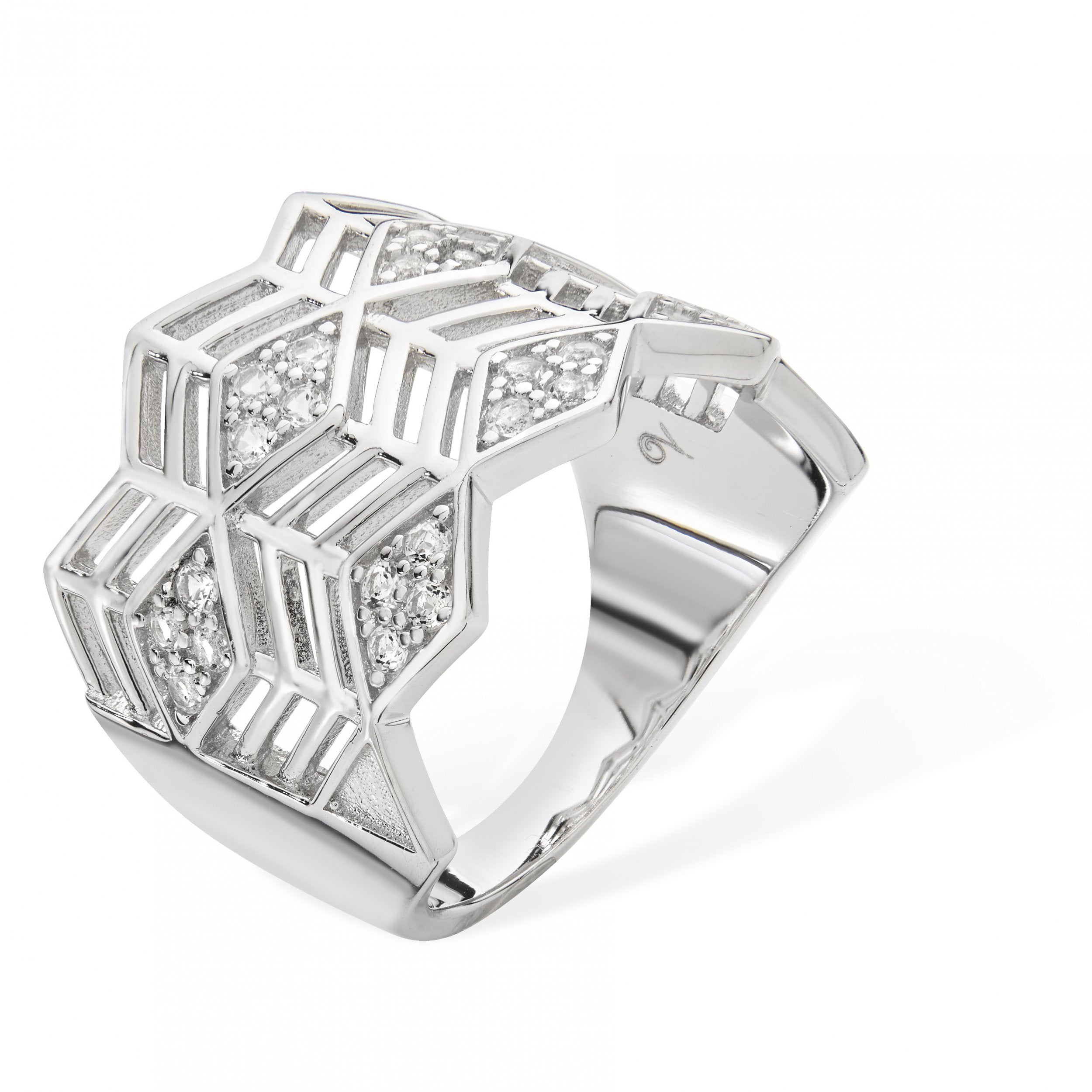LDS TRIANGULAR ART DECO CZ BAND RING