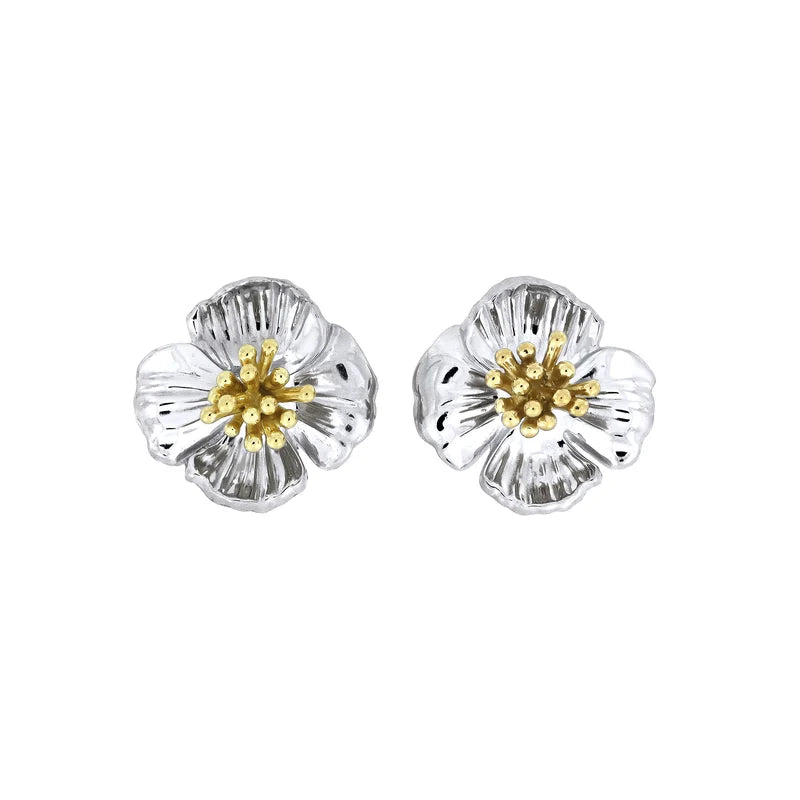 SILVER & GOLD PLTE POPPY - AUGUST FLOWER STUD EARRINGS