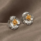 SILVER & GOLD PLTE POPPY - AUGUST FLOWER STUD EARRINGS