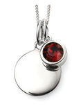 SILV RND GARNET CZ & SILV DISC PENDANT