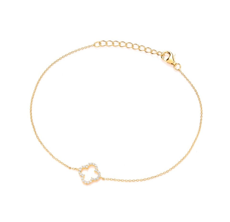SILVER GOLD COLOUR OPEN CZ CLOVER MODERN VINTAGE LOOK BRACELET