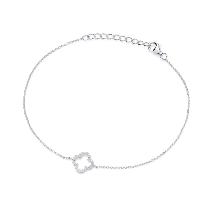 SILVER OPEN CZ CLOVER MODERN VINTAGE LOOK BRACELET