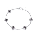 SILVER CZ & BLACK ENAMEL 5 VINTAGE CLOVER BRACELET