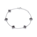 SILVER CZ & BLACK ENAMEL 5 VINTAGE CLOVER BRACELET