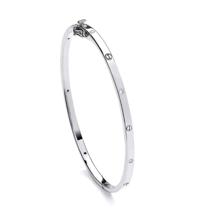 SILVER CZ & SCREW DESIGN HINGED BANGLE