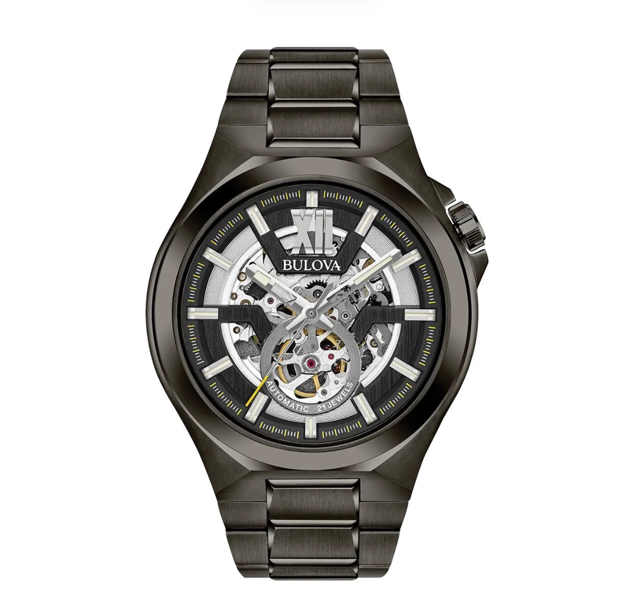 GNTS SS BLK PVD RND SKLELETON DL. AUTO BW