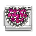 330327/08 NOM SS CZ SILV SH PAVE RED HEART CHARM