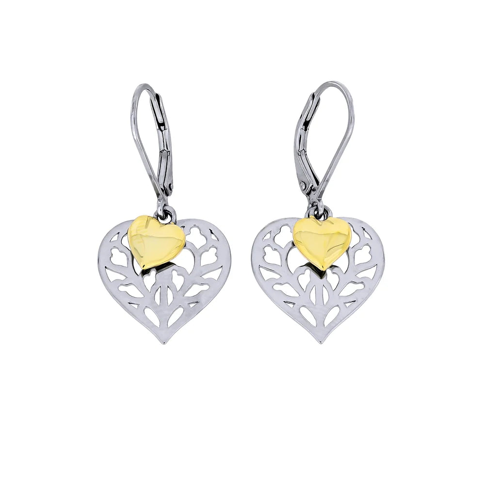 SILVER LARGE HEART OF YORKSHIRE GP DOUBLE DROP EARRINGS | 33840
