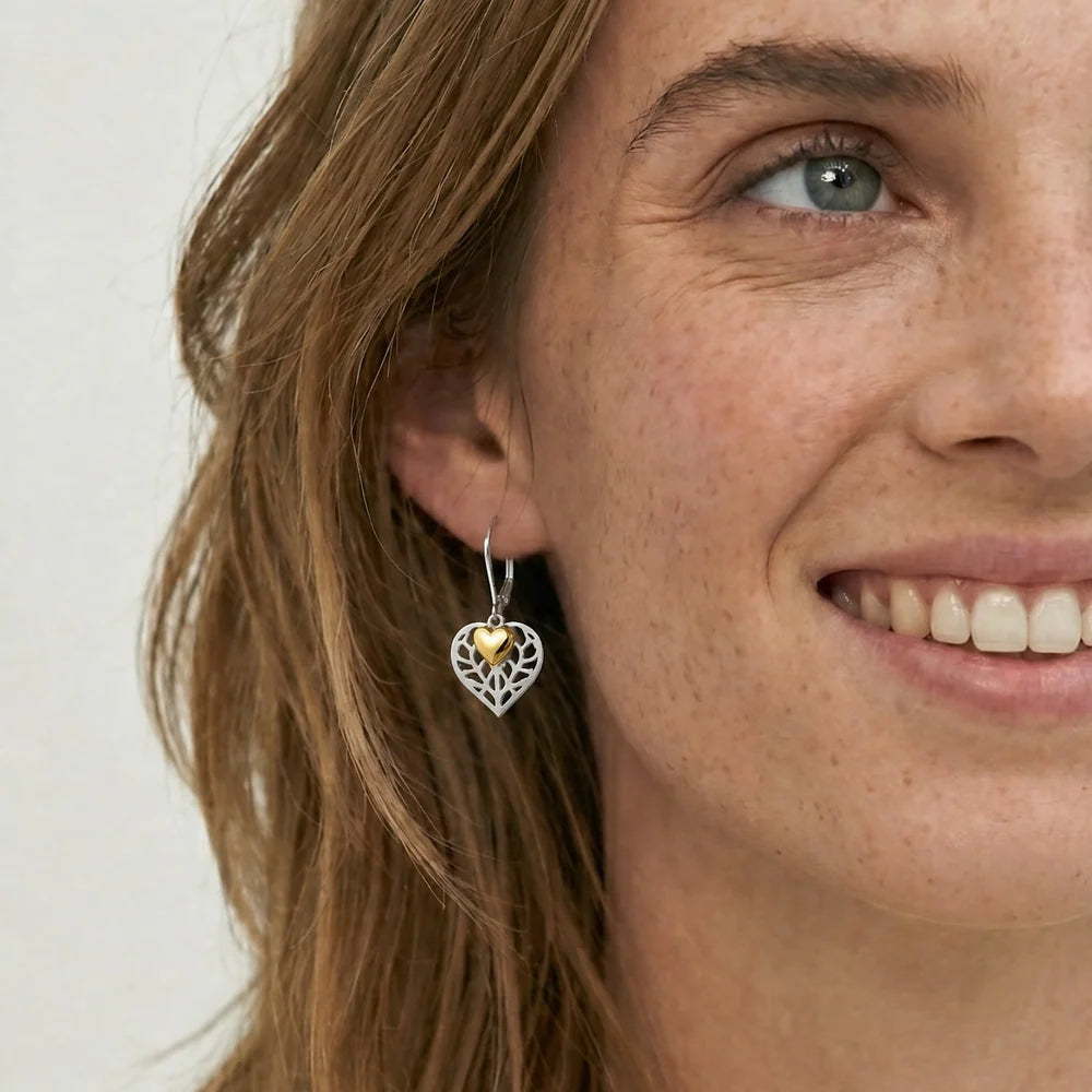 SILVER LARGE HEART OF YORKSHIRE GP DOUBLE DROP EARRINGS | 33840