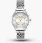 LDS SS OLIVIA B RND SILV WHT SUNRAY GOLD BATT 30MM DL MESH BW