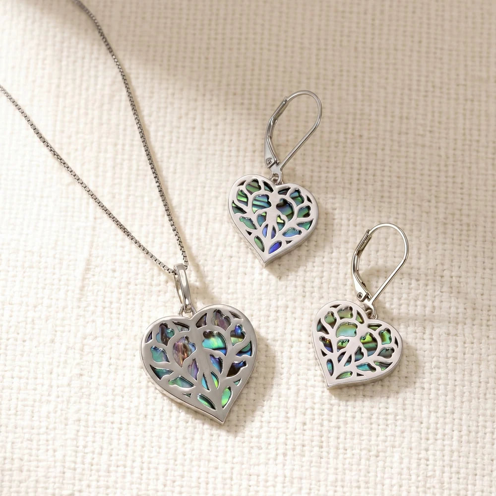 SILVER ABALONE HEART OF YORKSHIRE PENDANT BOX CHAIN