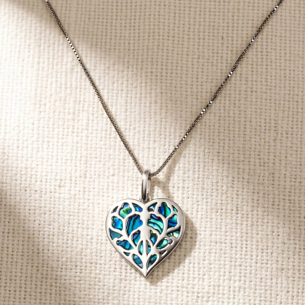 SILVER ABALONE HEART OF YORKSHIRE PENDANT BOX CHAIN