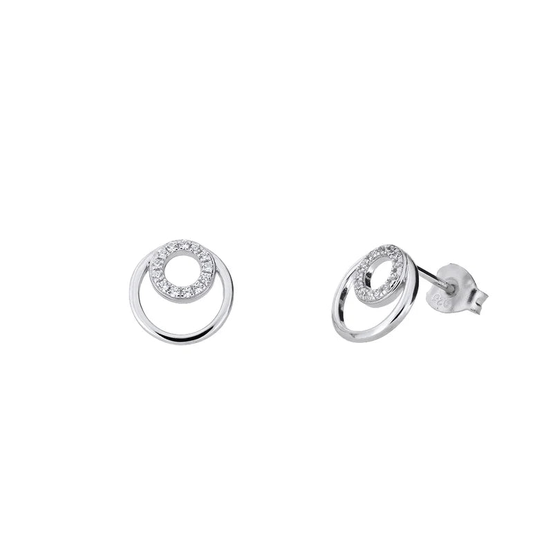 SILVER PAVE CIRCLES STUD EARRINGS | 34582